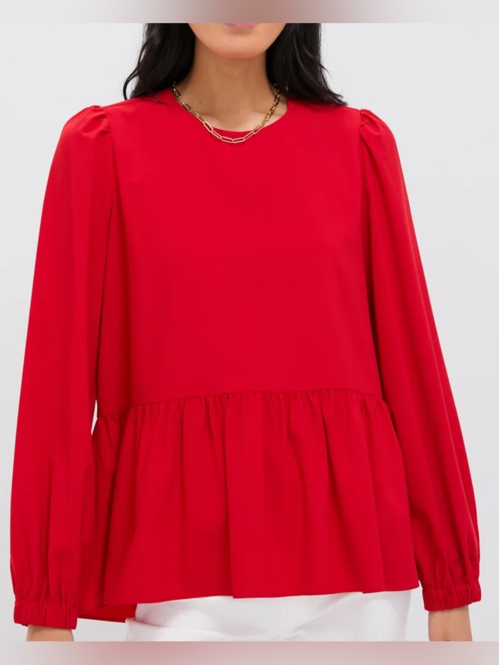 Pomander Place Tuckernuck Red Carlota Peplum Blouse Size M